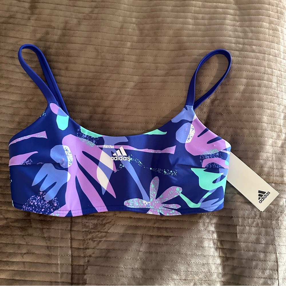 Adidas Floral Semi Lucid Blue White Bikini Top